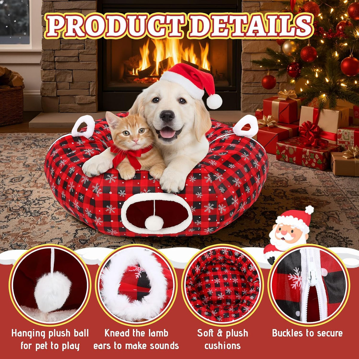 Arrowbash Cat Tunnel for Christmas Tree 3ft Snowflake Plaid Tree Skirt