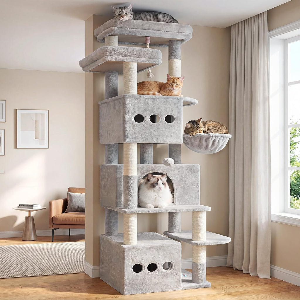 Cat Tree, 71.6'' Tall Cat Tower with 3 Large Cat Condos, GCT800W