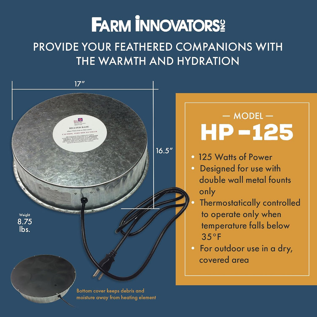 Farm Innovators Heated Base for Double-Wall Metal Poultry Founts, 125 Watts