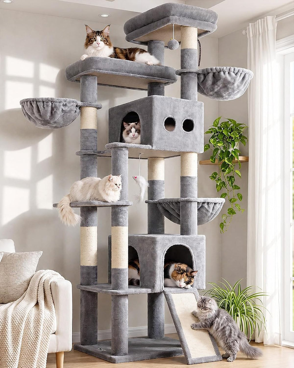 Globlazer 83in Extra Large Maine Coon Cat Tree, F83J, Light Grey