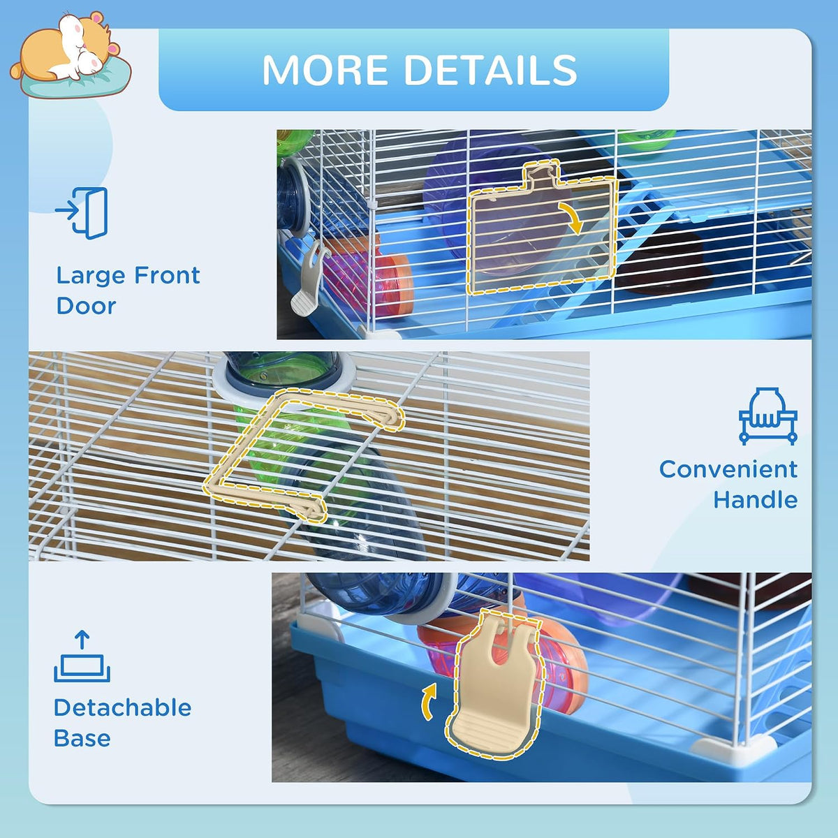 PawHut 2-Level Hamster Cage Metal Wire for Mice Rats with Exercise Wheel