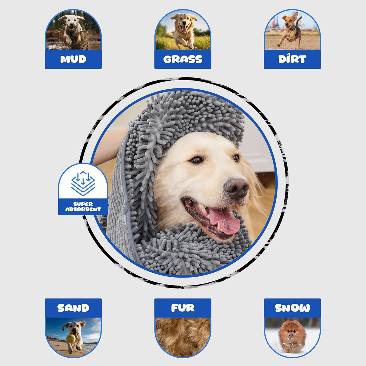 Dog Drying Towel, Absorbent Microfiber Bath Towel with Hand Pockets