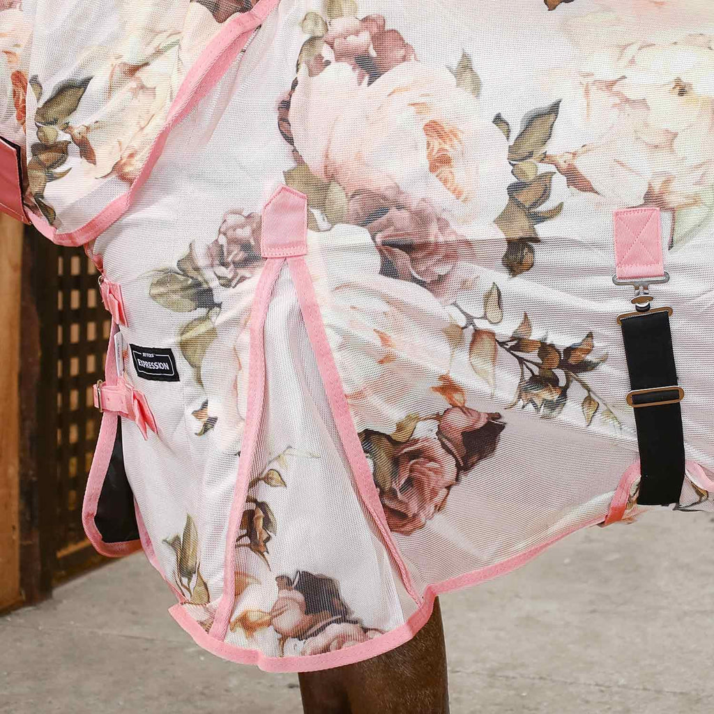 Jeffers Expression Soft Mesh Fly Sheet for Horses 66" – Rose Garden Pattern, Lightweight Mesh Combo Neck Sheet, Breathable UV Protection, Summer Horse Blanket with Straps for Stable or Turnout