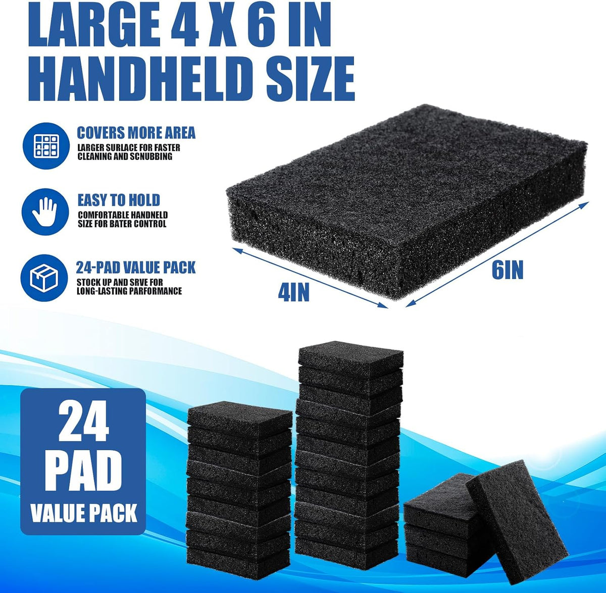 24 Aquarium Seaweed Pad 4x6'' Double Side Cleaner Sponge, Black