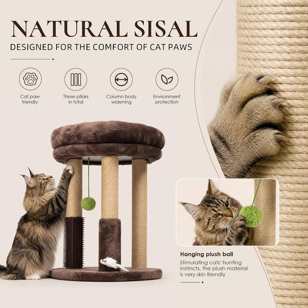 21" Cat Scratching Post with Tower Soft Bed, Heavy-Duty Wood Base