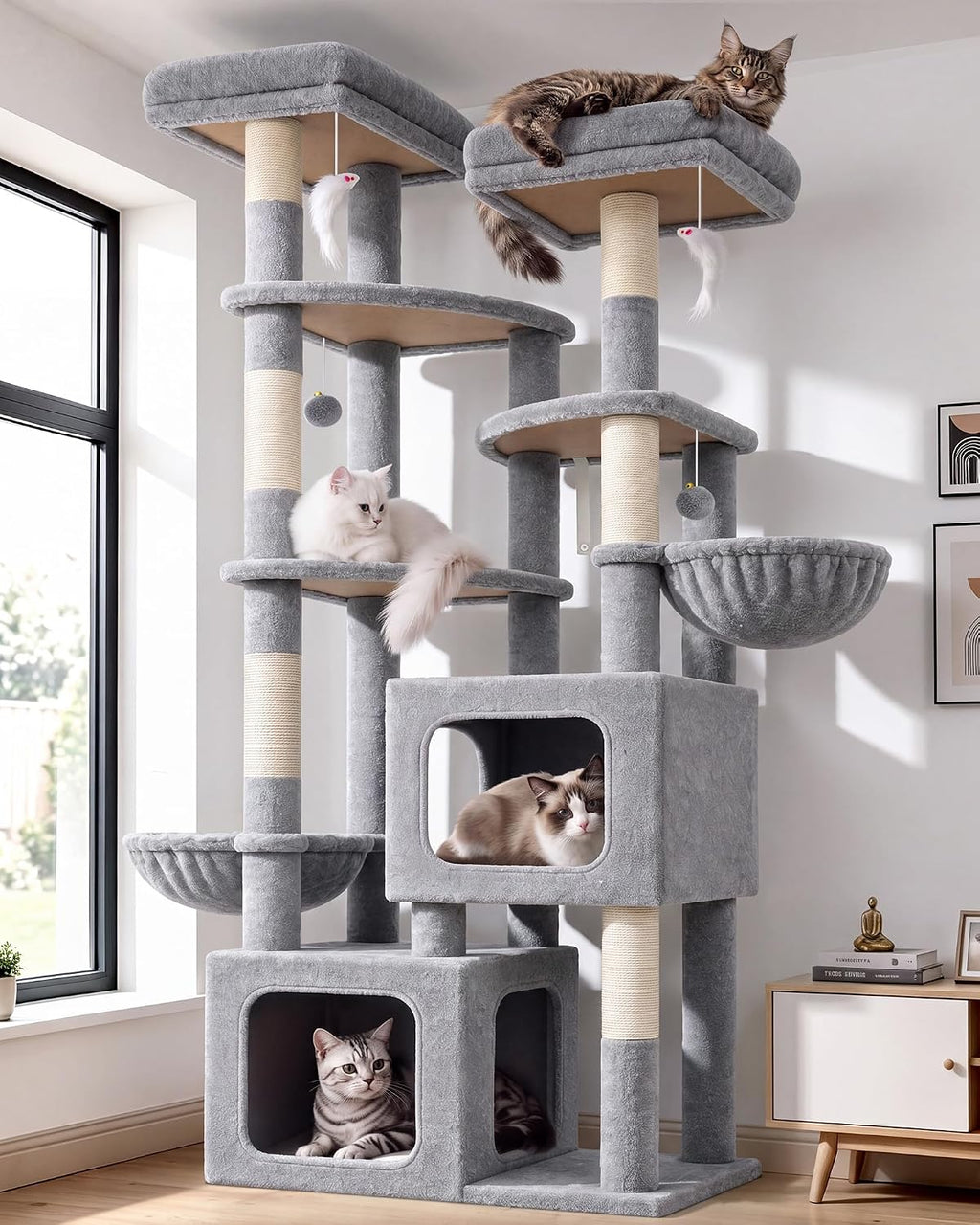 Globlazer S74E Pro Heavy Duty Maine Coon Cat Tree for Large Cats,Light Grey