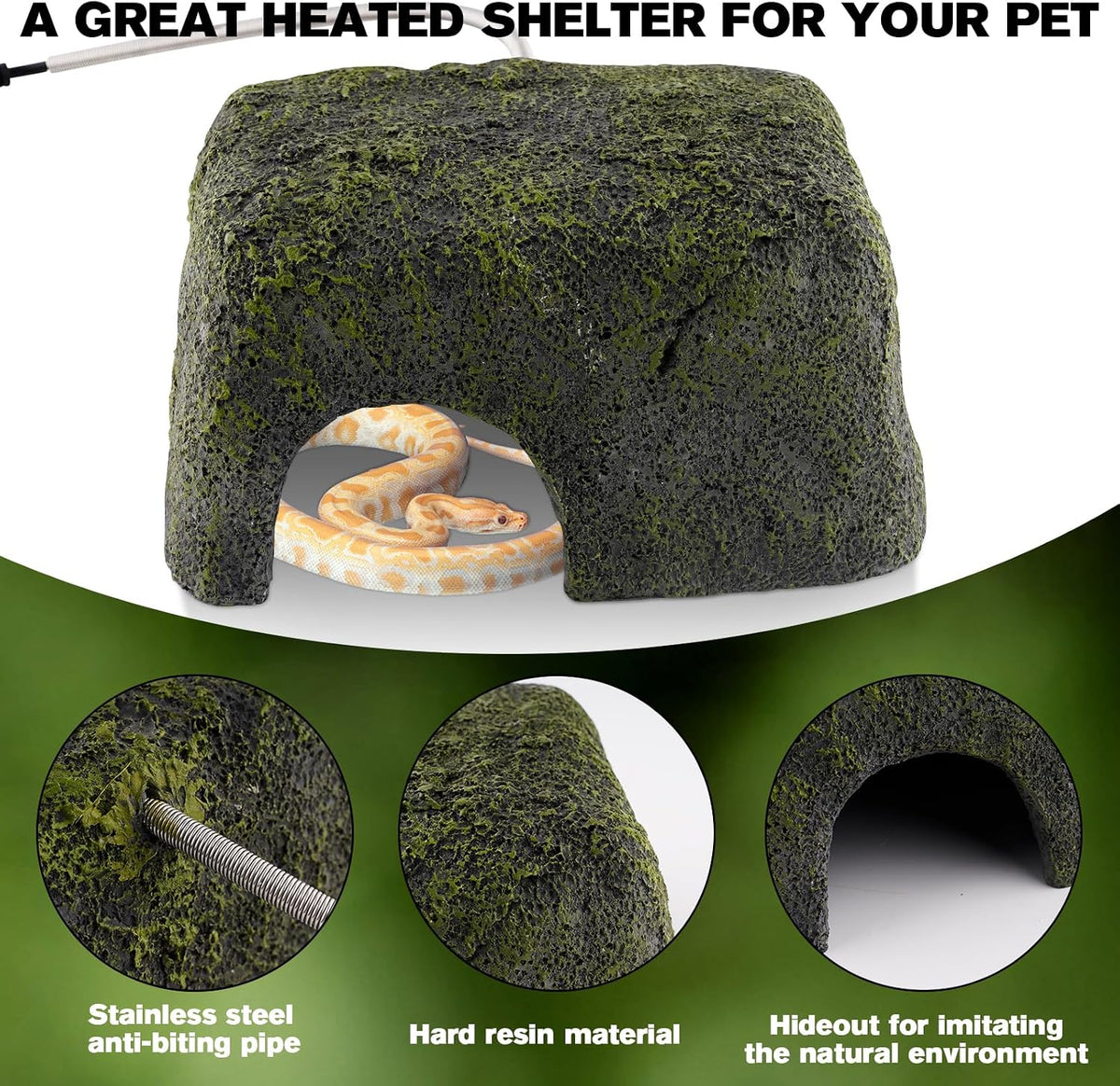 Reptile Heated Rock Bearded Dragon Basking Platform with Hide Cave,12V Thermostatic Heat Rocks Reptiles Habitat Decor Accessories for Lizard Gecko Tortoise Snake