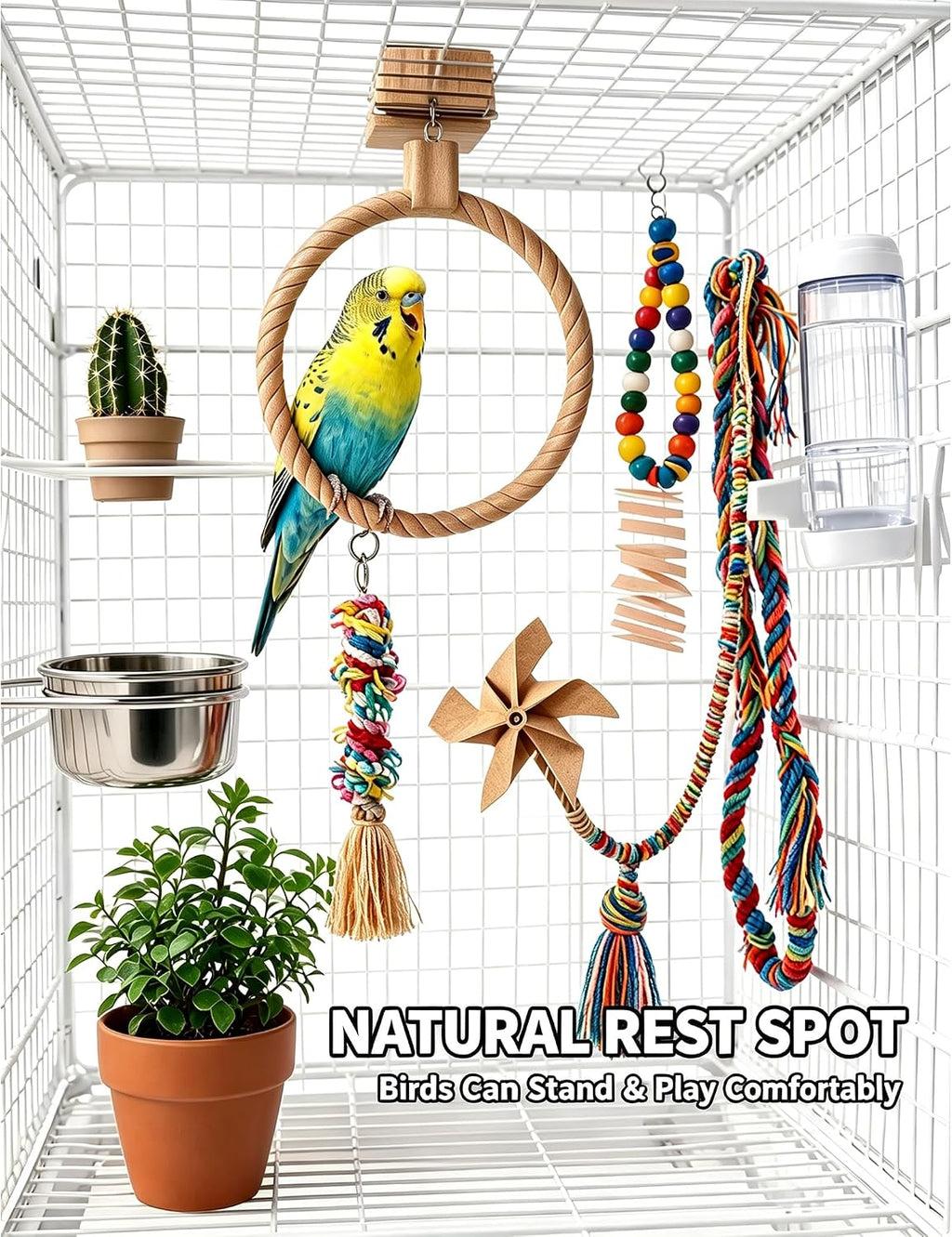 Wave PLA Bird Perch with Twisted Plastic Ring Stand Set for Parrots