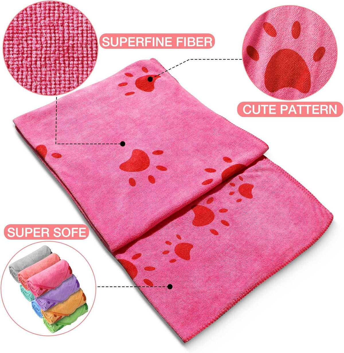 8 Pcs 55 x 28" Dog Towels Absorbent Microfiber Bath Drying Towels, 8 Colors