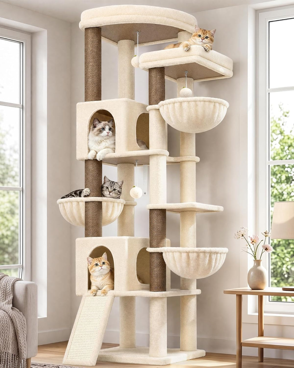 Globlazer 77in Tall Cat Tree Tower for Multi Large Cats, F77, Dark Grey