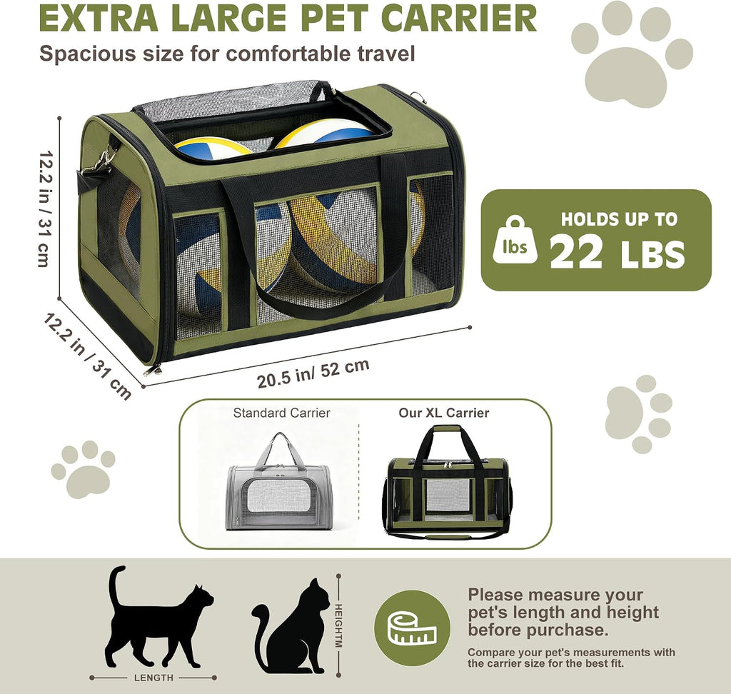 Extra-Large Cat Carrier, Soft-Sided Collapsible Pet Carrier up to 22 lbs