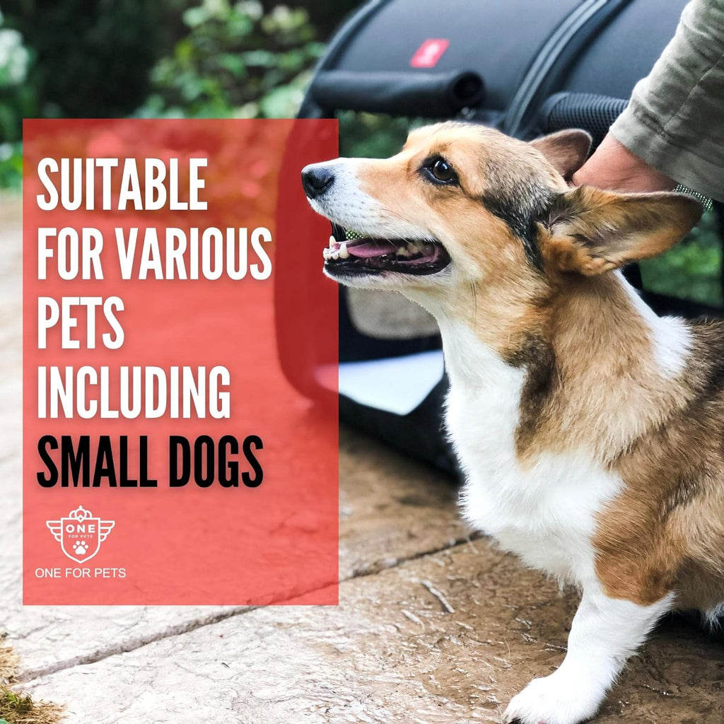 One for Pets Portable 2-in-1 Double Pet Kennel/Shelter, Fabric, Black/Royal Blue 20"x20"x39" - Car Seat-Belt Fixture Included (Black)