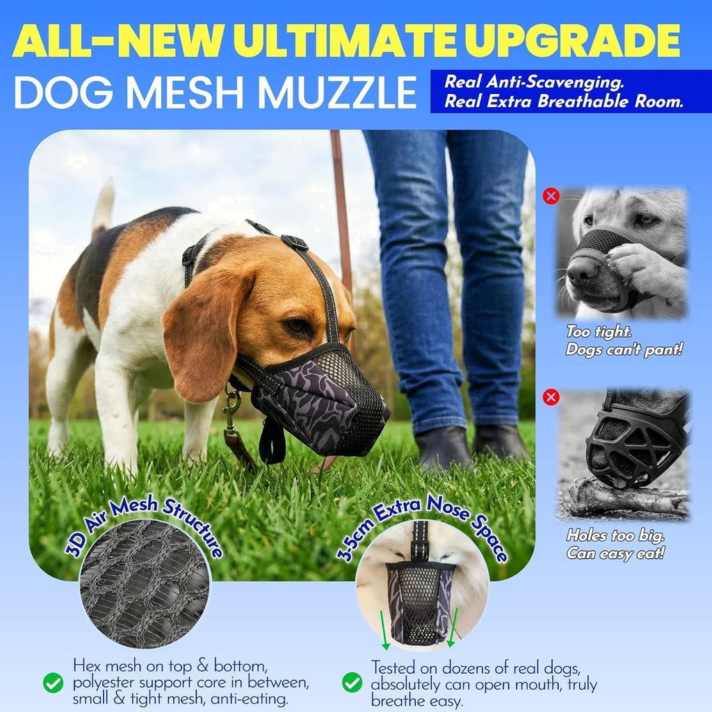Anti Scavenging & Biting Soft Breathable Mesh Muzzle for Dogs, Escape Proof Muzzles for Large Sized Dog, Easy Training Starter Mussels with Head Fit & Durable Design for Doberman Rottweiler, XL