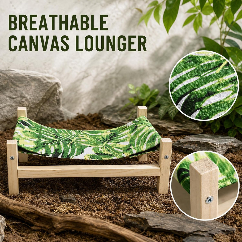 Wooden Frame Reptile Hammock, Freestanding Bearded Dragon Bed for Terrarium