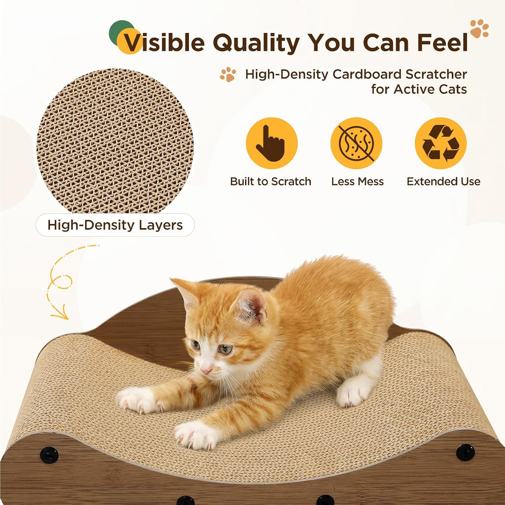 Gimars 17" Cat Scratcher Bed, Sofa Cardboard Cat Scratcher & Curved Lounge Chair, Cat Scratching Pad with Wooden Frame, Furniture Protector, Cat Scratchers for Indoor Cats