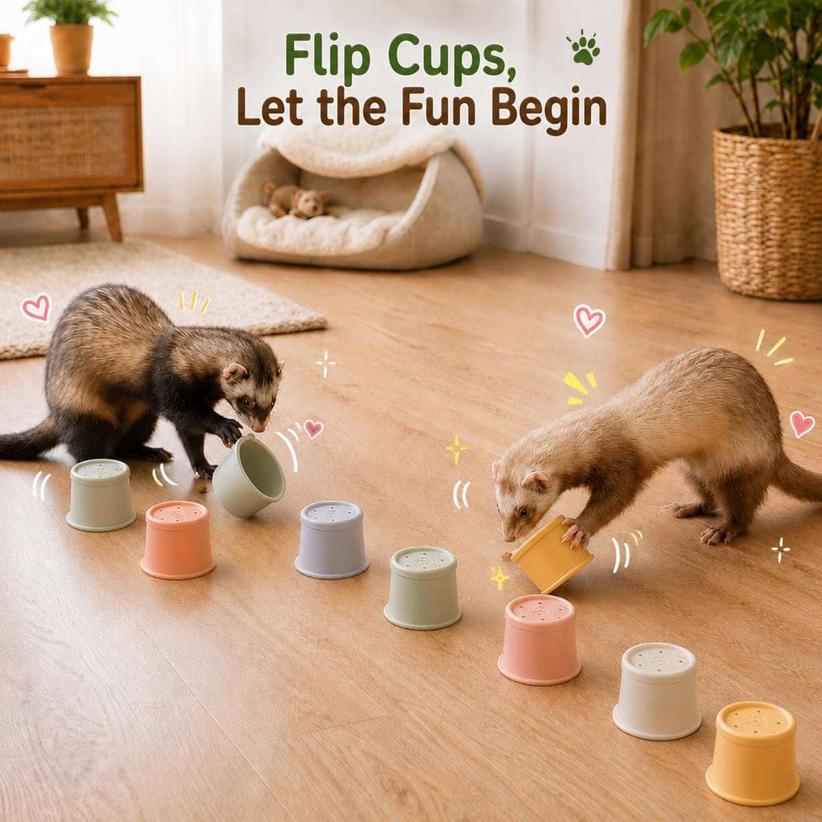 Ferret Enrichment Interactive Foraging Treat Cups, 8pcs Stacking Set