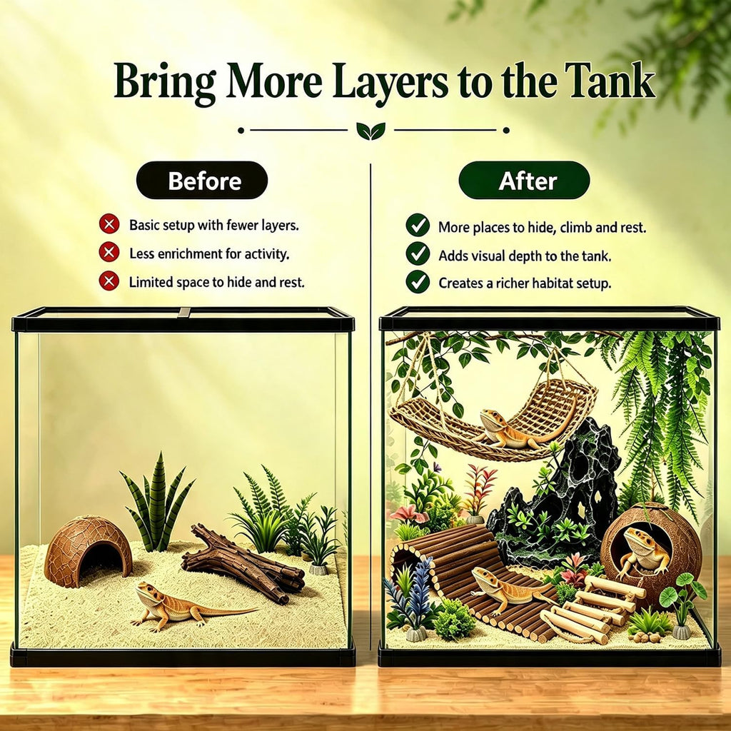 21Pcs Reptile Tank Accessories Kit, Terrarium Decor for Bearded Dragon & Gecko