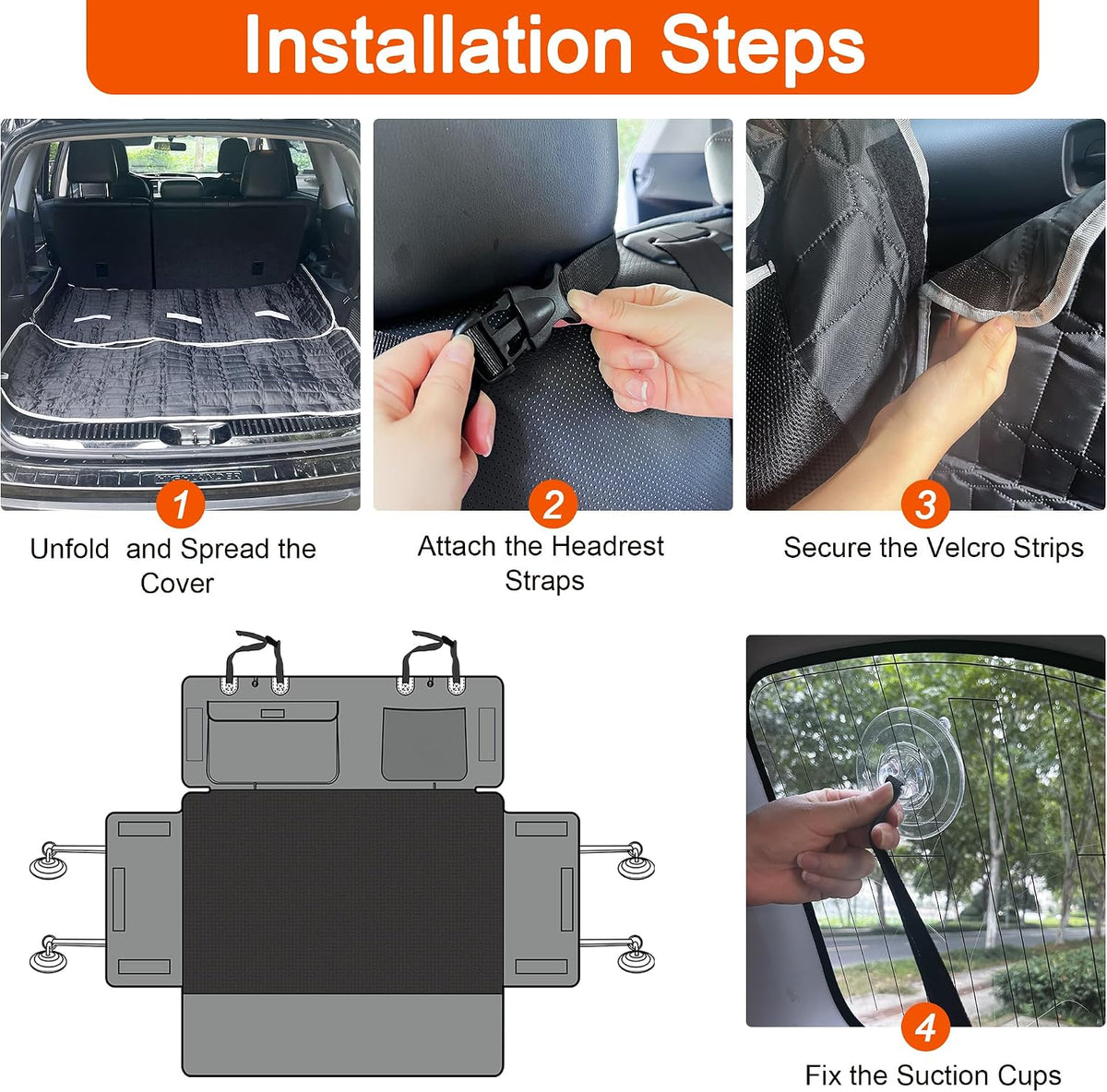 Reliadura SUV Cargo Liner for Dogs, Waterproof Dog Trunk Cover with Bumper Flap Protector, Pet Cargo Mat Cover for SUVs Sedans Vans, Non-Slip Scratchproof Dog Seat Cover, Large Size Universal Fit