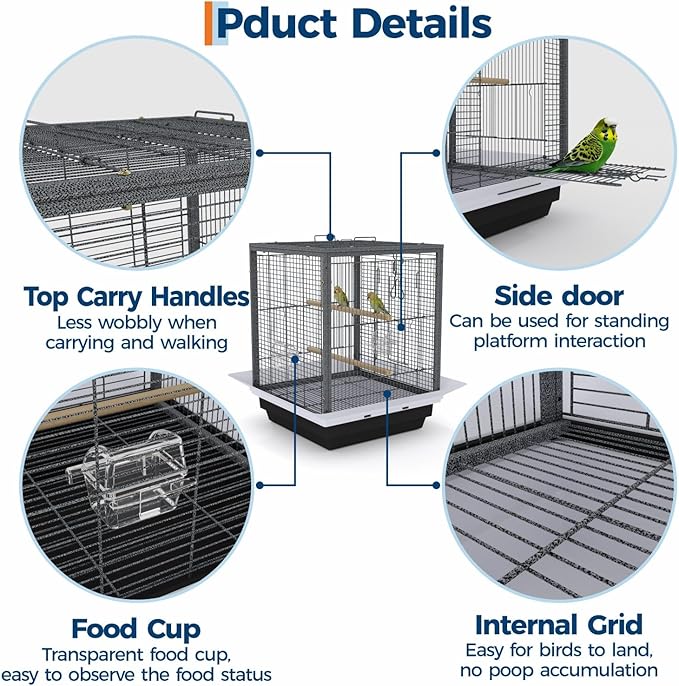 Garvee Small Bird Cage with Playground Stand, 20 Inch High Travel Bird Cage - Image 5