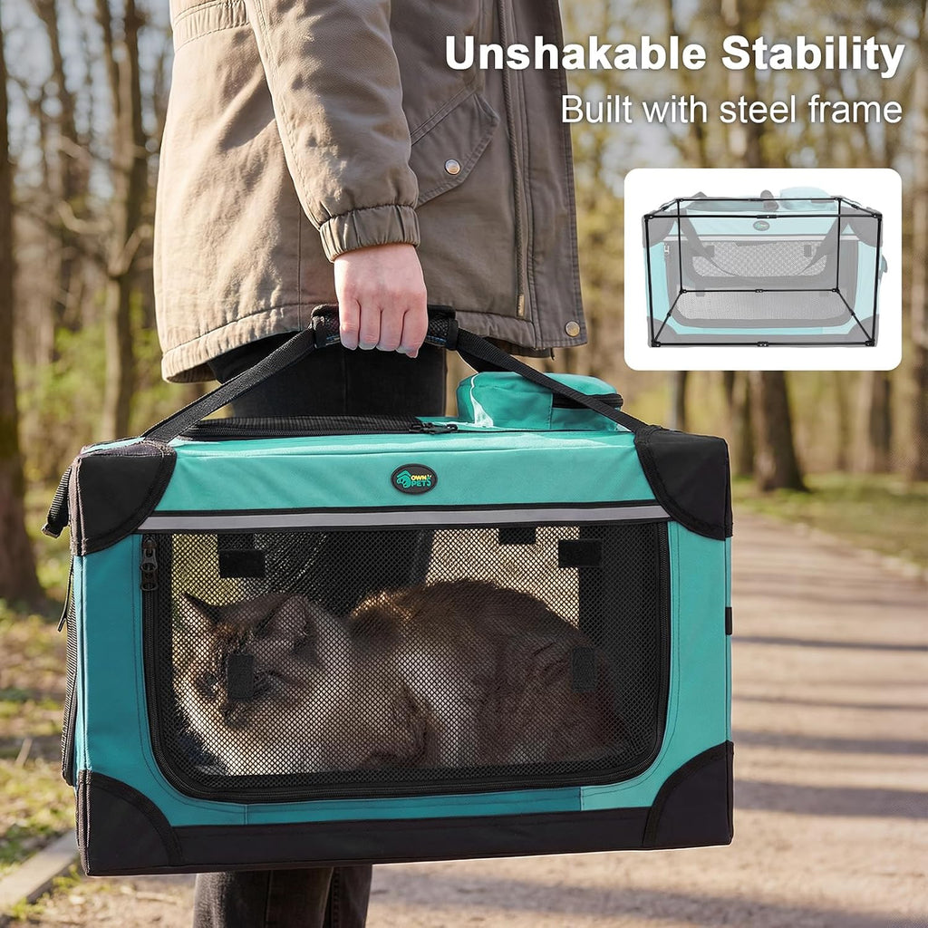 Ownpets Collapsible Travel Pet Crate for Cat Doggie, 24x16x16 inches, Green