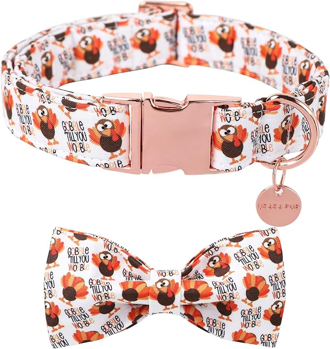Thanksgiving Dog Collar with Bow Tie, Turkey Cotton Bowtie Collar by UPURARAPUP