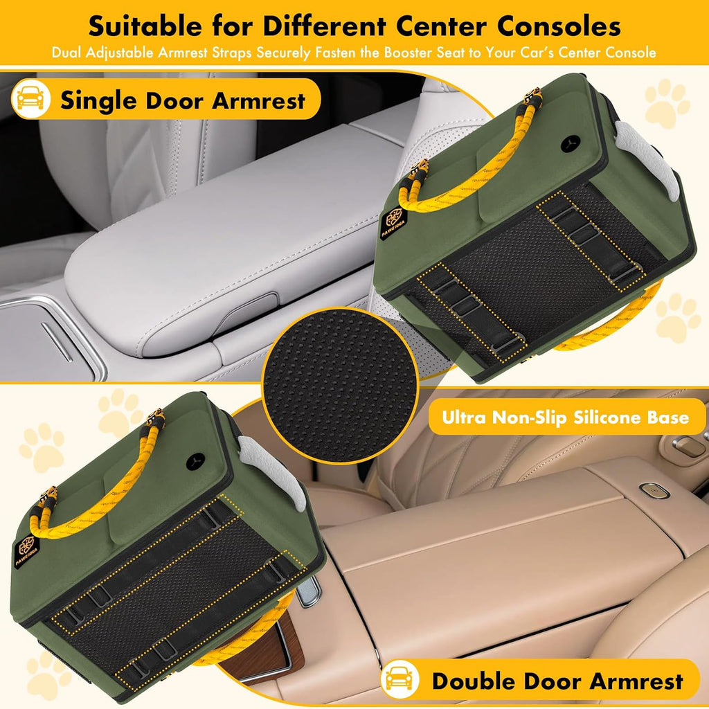 PAWZIDEA Center Console Dog Car Seat, Secure Straps & Anti Slip, Up to 12lb