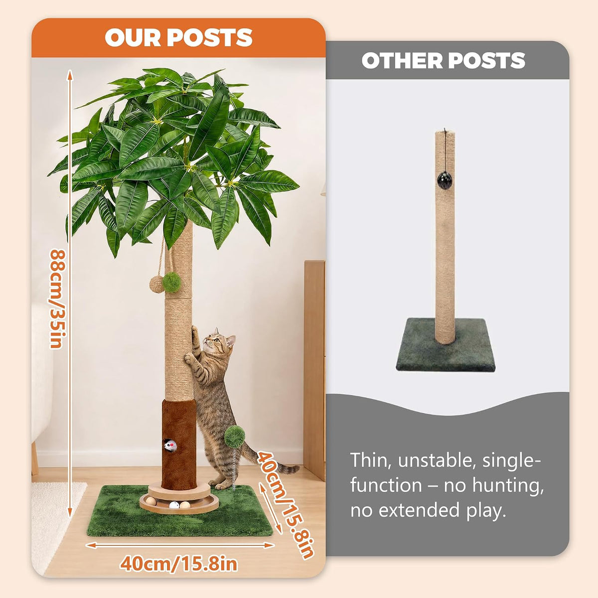 Fantasreen 35" Cat Scratching Post with Track Ball & Toys, Lucky Cat Scratcher, Green
