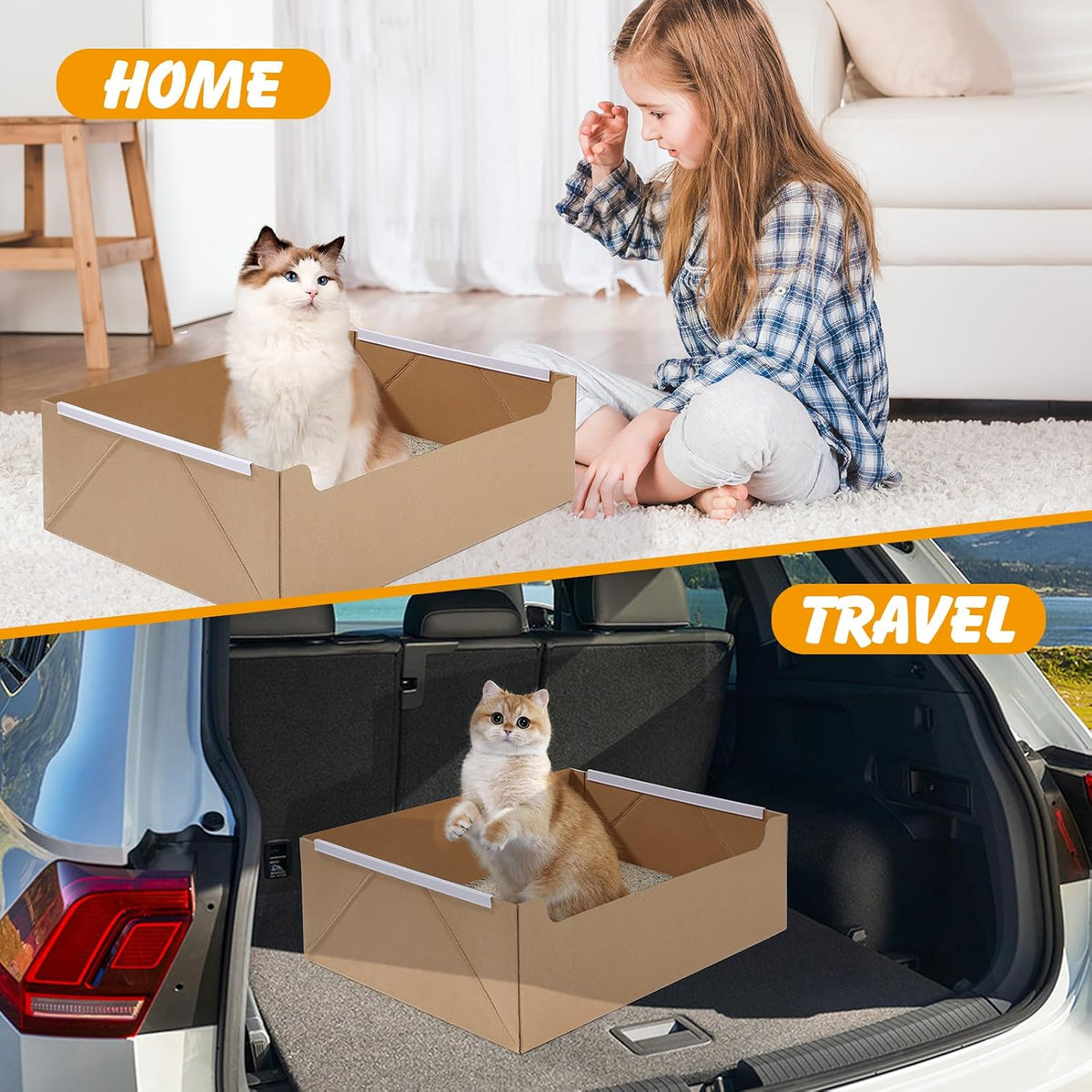 4-Pack Disposable Cat Litter Boxes, Foldable Waterproof Cardboard, Large