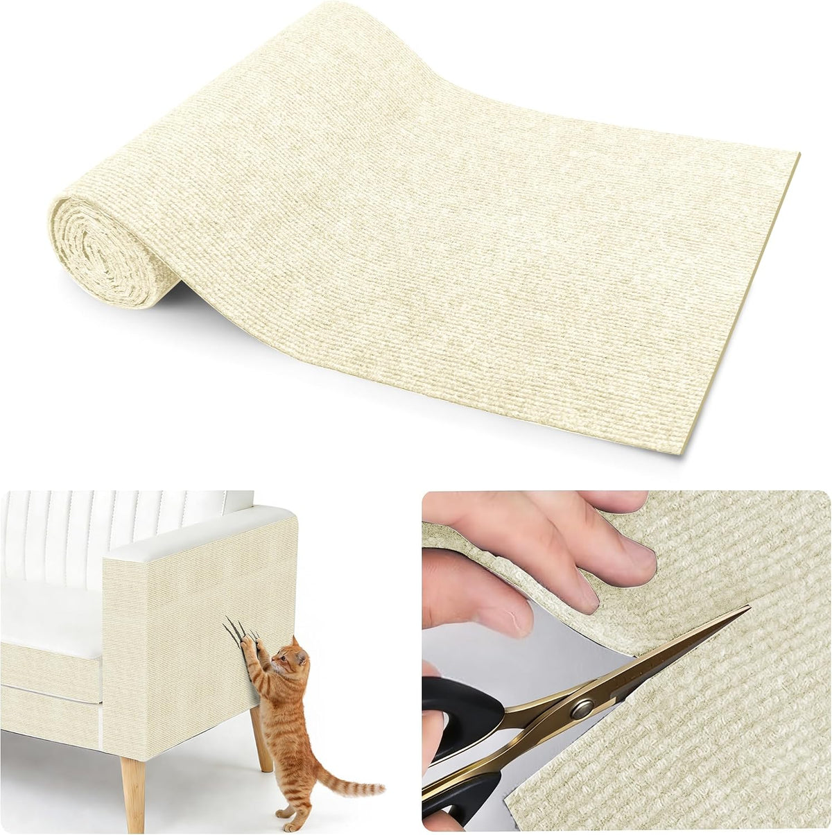 Cat Scratching mat Self-Adhesive, Trimmable Furniture Protector for Couch, Sofa, Wall & Cat Trees - Durable Scratch Pad with Nano Tape, DIY Climbing Carpet for Indoor Cats (Brown, 78.7"x15.8")