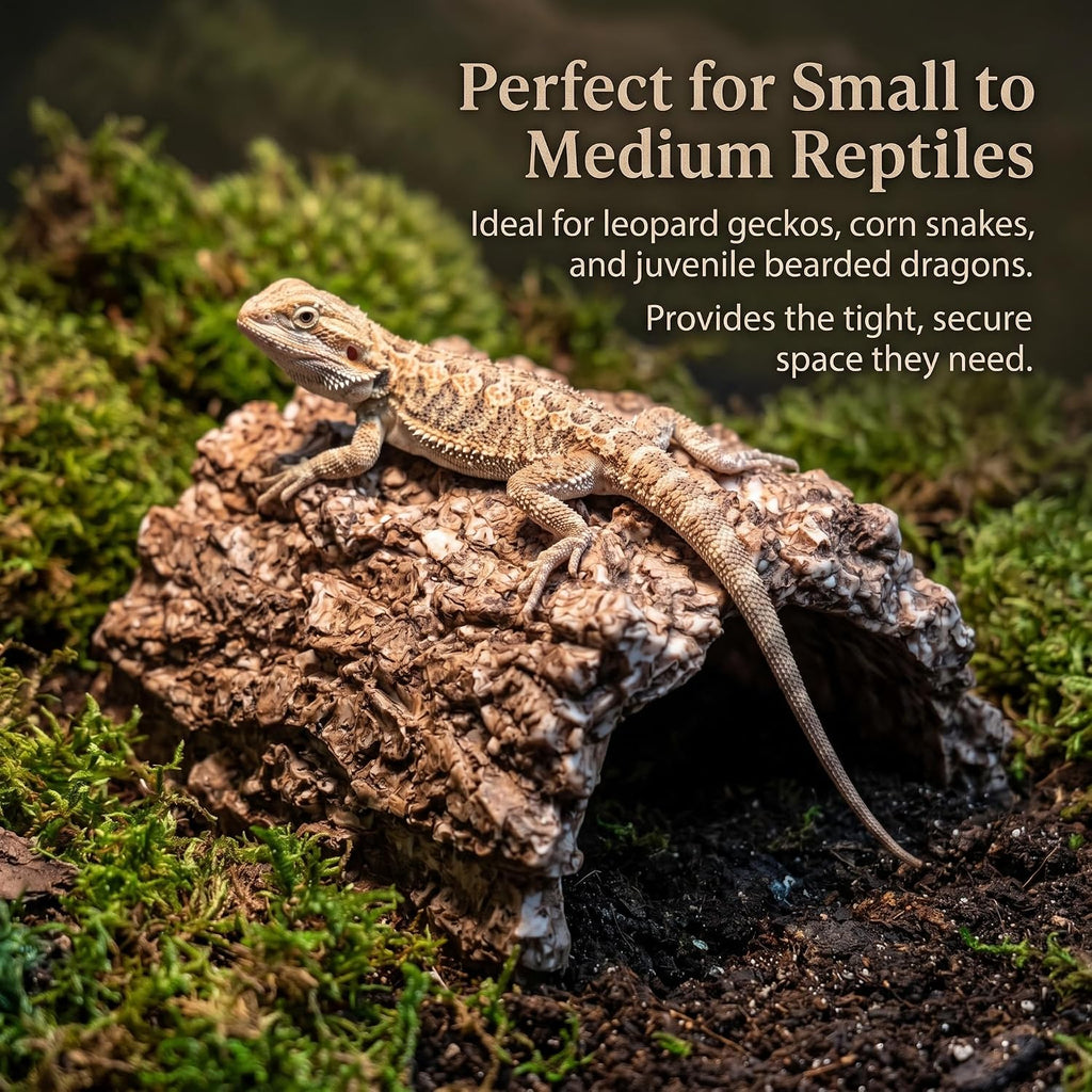 VelTherm Realistic Rock Reptile Hideout, Layered Basking Platform Lizard Cave with Stepping Stairs, Weighted Anti-Tip Snake Hide for Bearded Dragons, Leopard Geckos, Habitat Decor