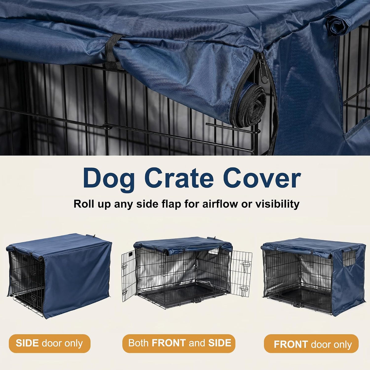 Dog Crate Cover Heavy Duty Polyester, Universal Pet Kennel Cover, Windproof Sunshade Privacy Cover Fits 42" Wire Dog Cage, Navy Blue