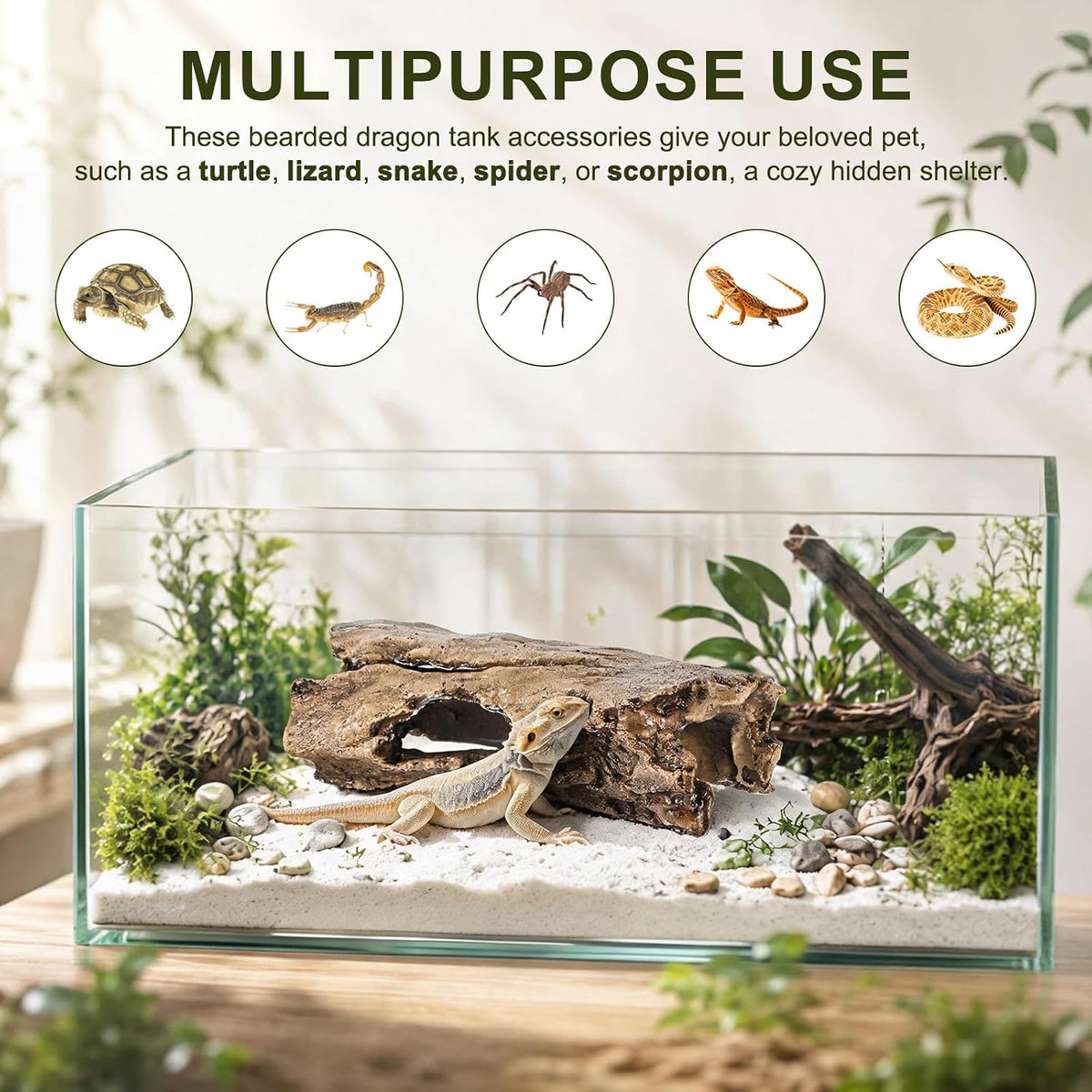 M METERXITY 1-Pack Reptile Hide Basking Platform, Cement, Small, Brown