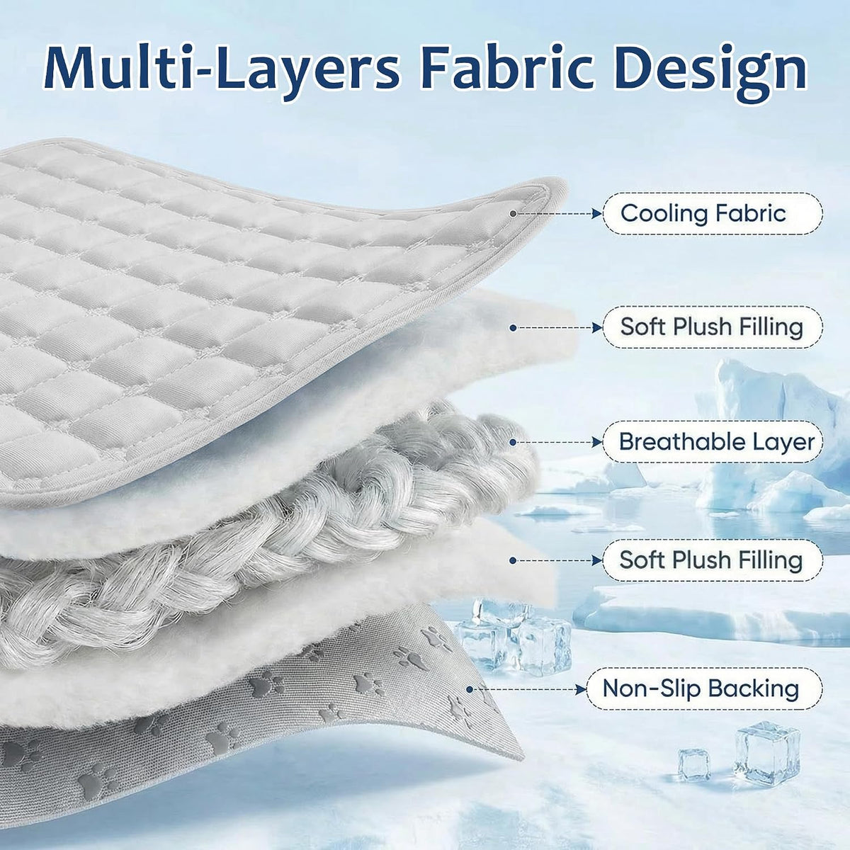 FunFurry Cooling Mat for Dogs，44"X32" Extra Large Pet Pad，Q-Max>0.5 Rapid Cooling Dense Weave Fabric，Washable Kennel Mat with Non-Slip Bottom (Light Grey, XL)