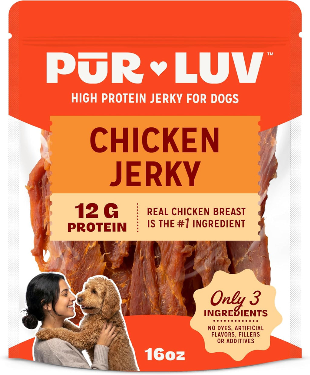 Pur Luv Dog Treats, Chicken Jerky Dog Treat with Real Chicken Breast, 16 oz
