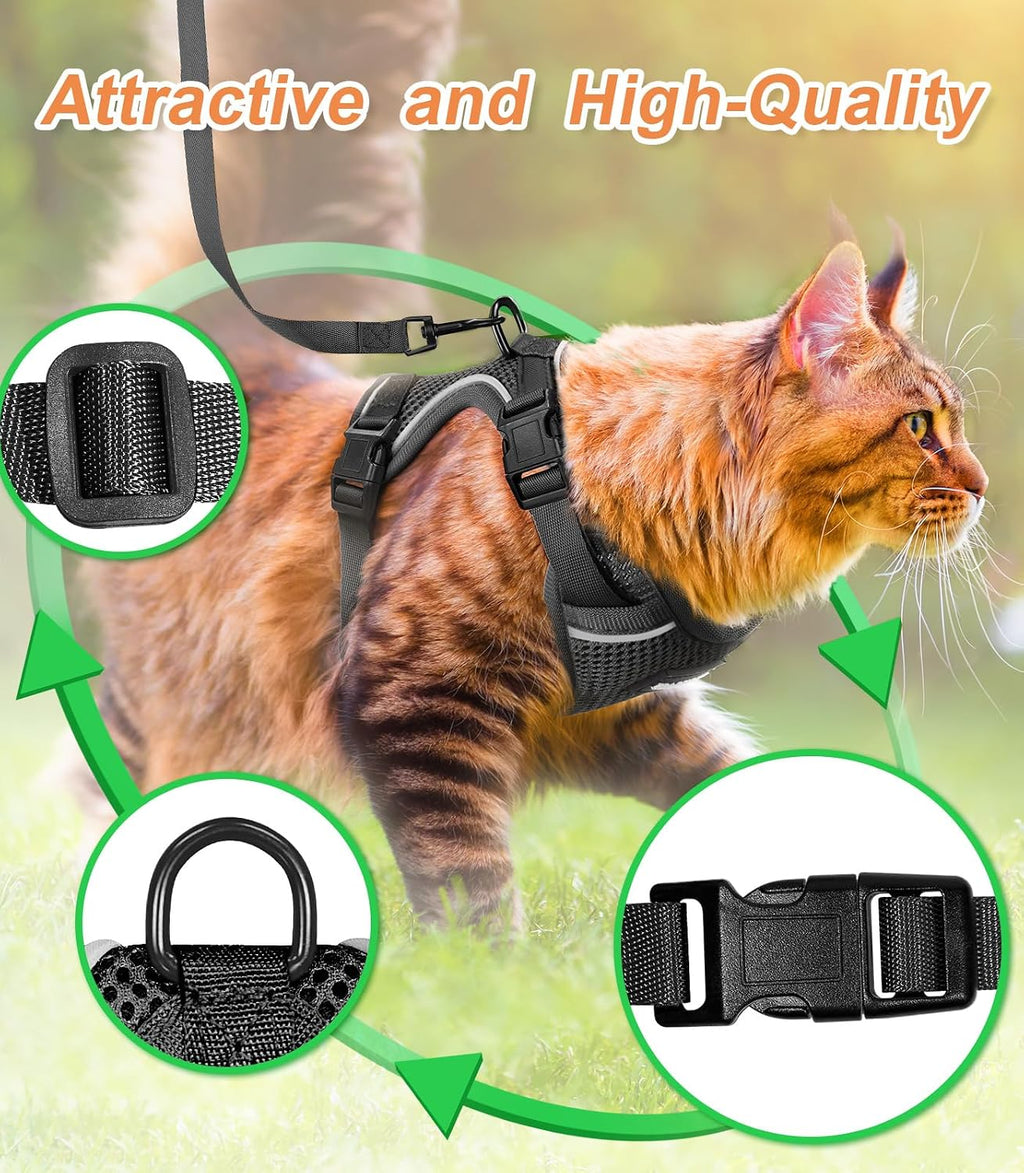 Halypet Cat Harness and Leash Set [ MAX Safety Third Generation ] Escape Proof Soft Adjustable Cat Leash Breathable Comfortable Vest Easy to Wear Kitten Harness for Outdoor Walking Black