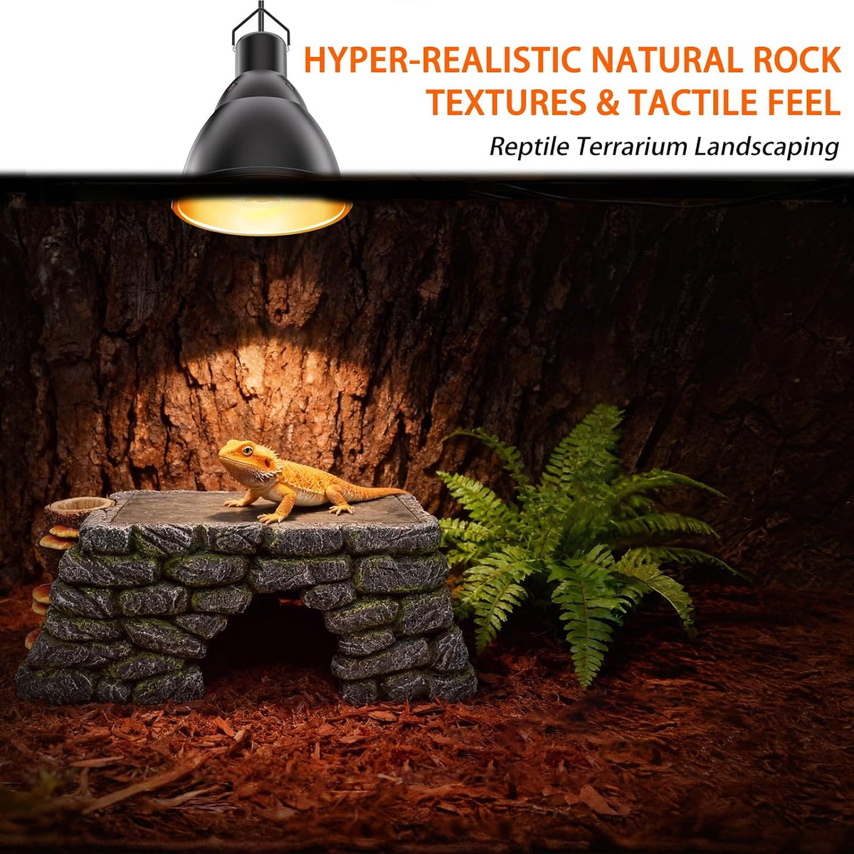 3 in 1 Bearded Dragon Basking Platform, Reptile Habitat Cave Hideout with Food Bowl, Aquarium & Terrarium Decor Accessories for Lizard Snake Gecko Turtle