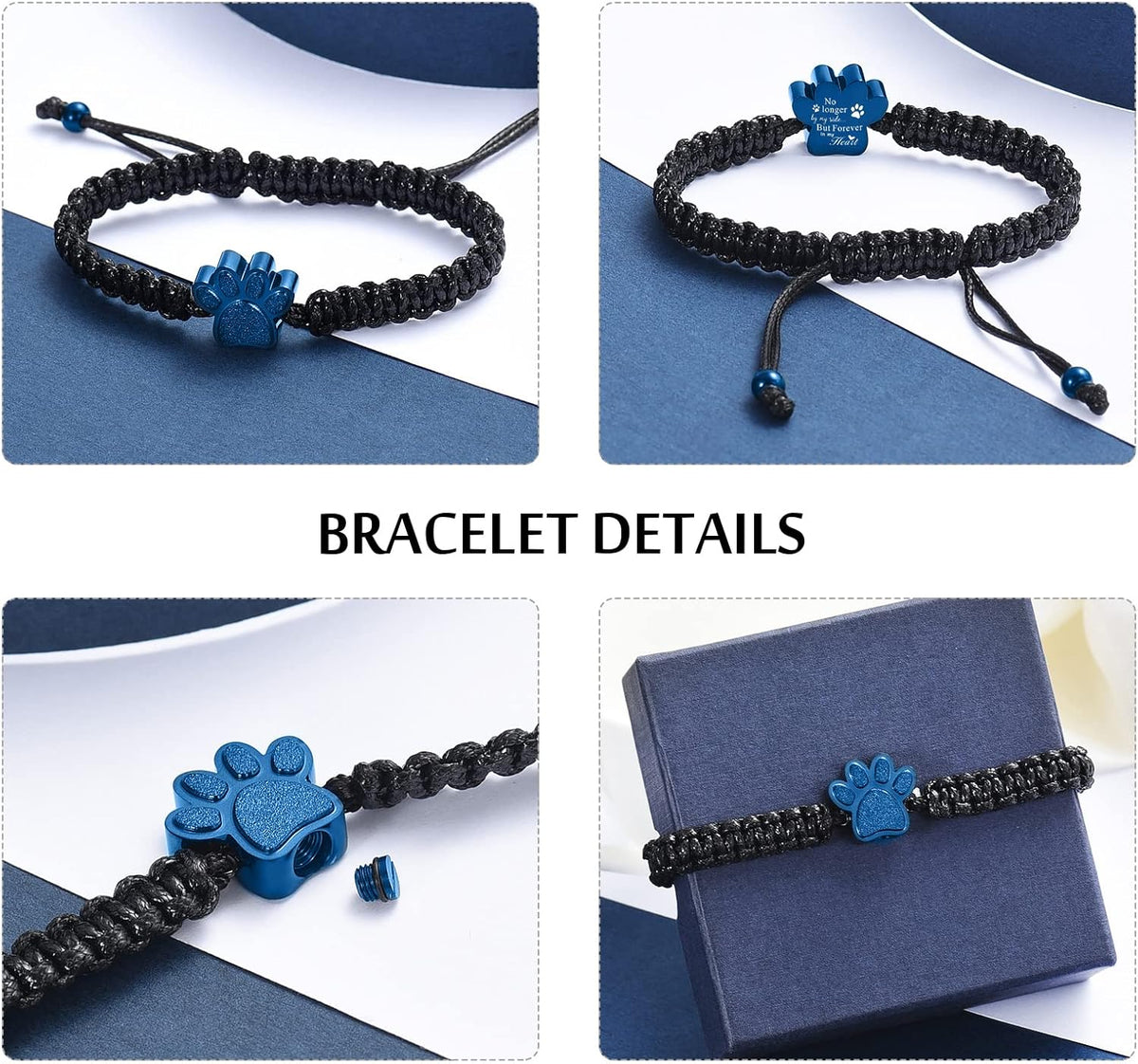 constantlife Cremation Bracelet for Ashes Stainless Steel Paw Print Urn Jewelry Braided Rope Adjustable Bangle Keepsake Pet Dog Cat Ash Holder Memorial Gift for Women Men
