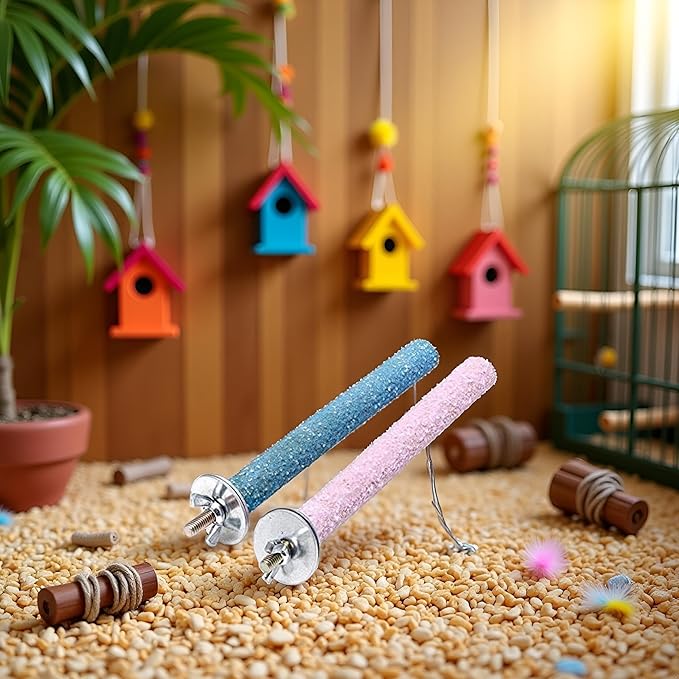 2 Pcs Multi-Color Random Bird Perch Stand Toy Wood Parrot Perch Stand Grinding - Image 4