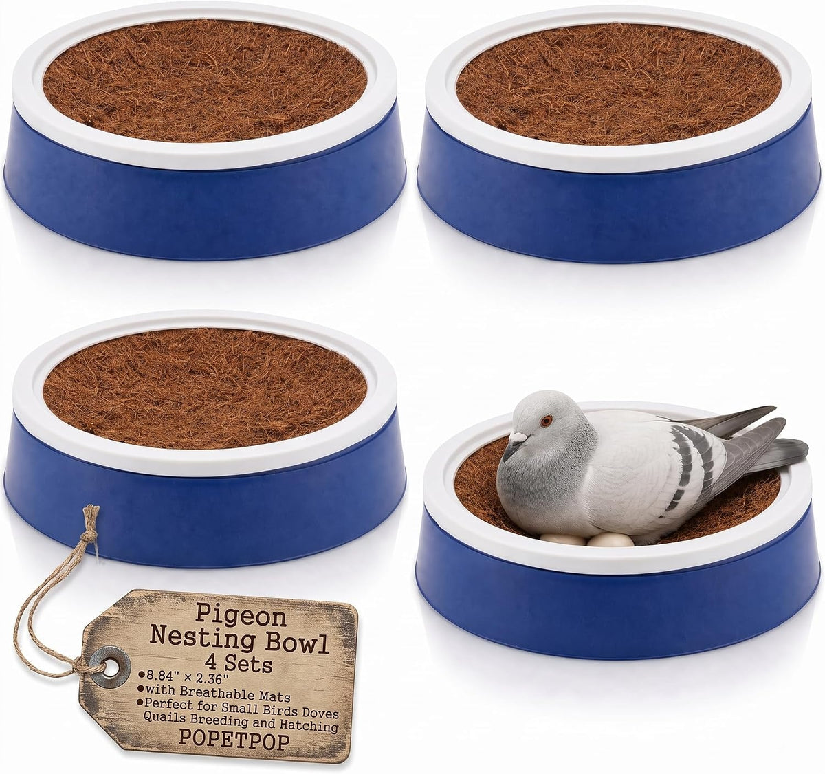 POPETPOP 4 Sets Pigeon Nest Bowl, Plastic Nesting Pot with Mats for Dove