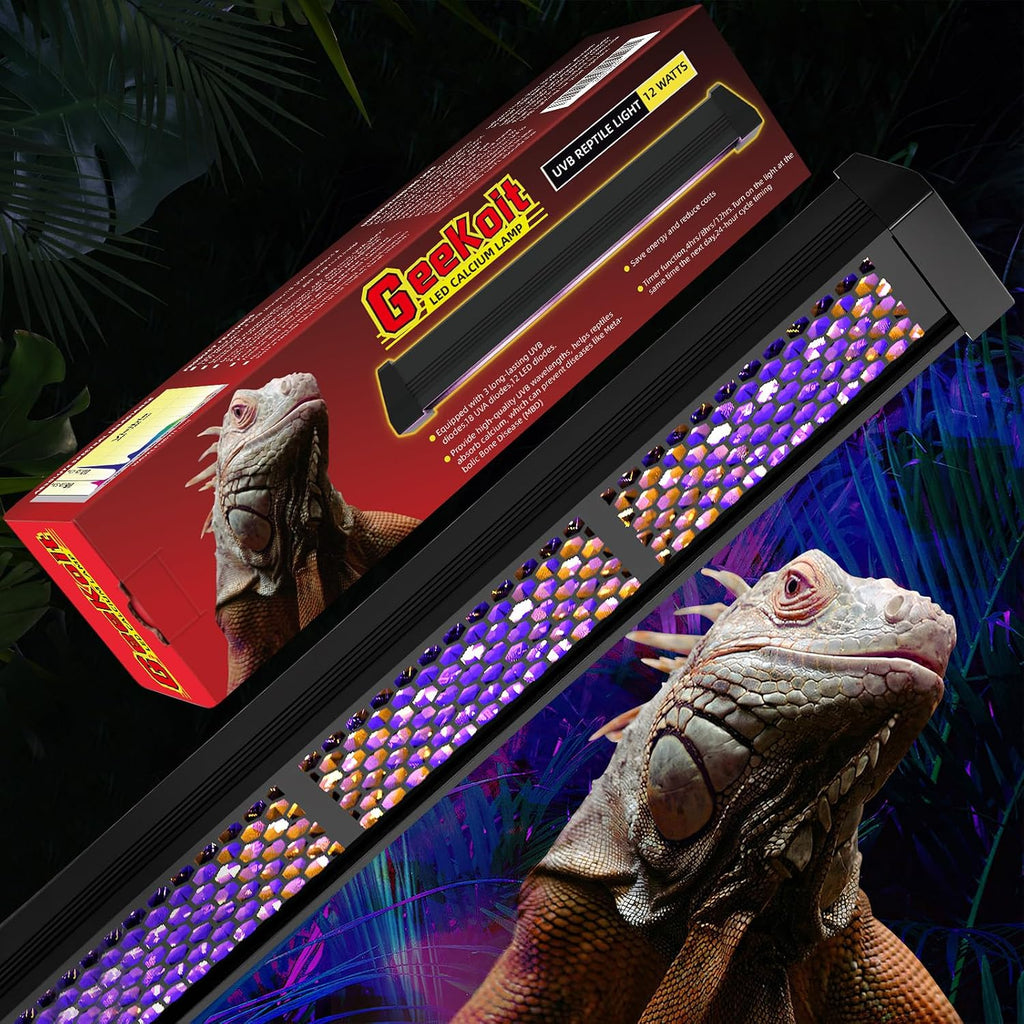 12-Inch UVB Reptile Light,4H/8H/12H Timer,3 Modes Lighting,5 Level Brightness, 12W UVA UVB Lamp for Desert Tropical Animals Bearded Dragons Turtle Chameleon Tortoises Gecko Snake Frog