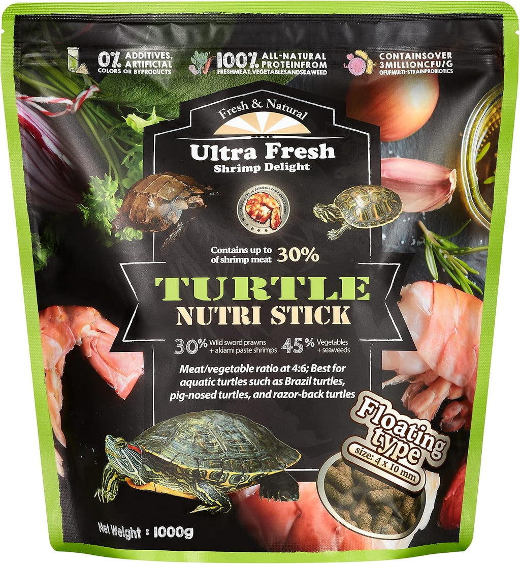 Ultra Fresh - Turtle Nutri Stick, Wild Sword Prawn, Calcium & Vitamin D Enriched Aquatic Turtle Food with Probiotics for Picky Turtles, Made from All Natural Ingredients 13.4 oz