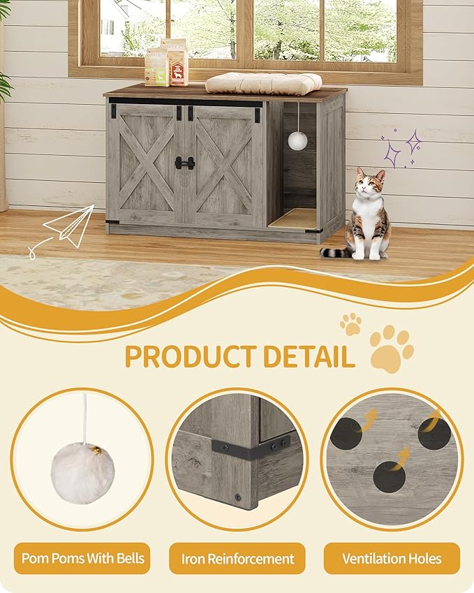 Cat Litter Box Enclosure, Hidden Litter Box Cabinet Furniture - Image 7