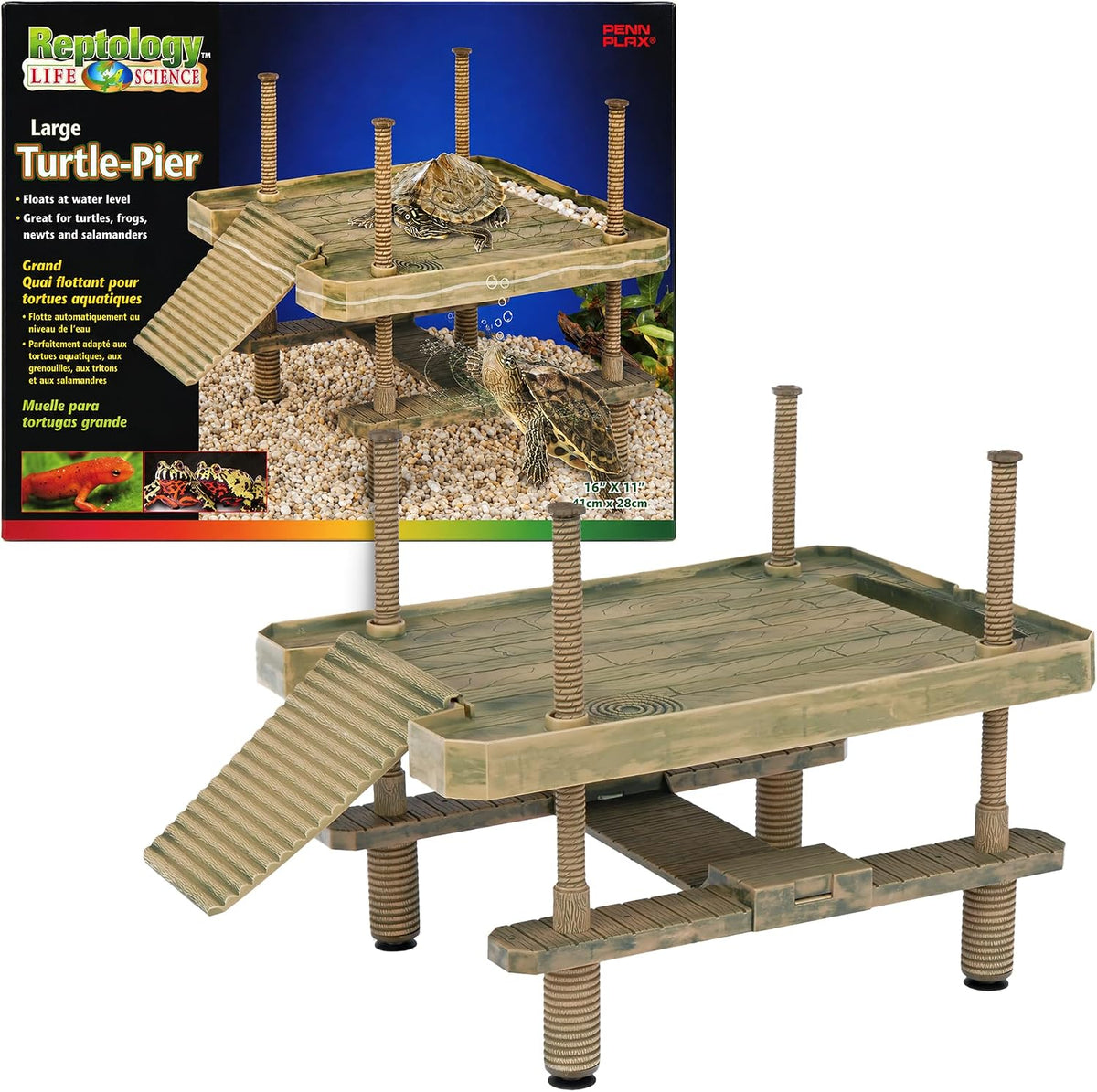Penn-PLAX Reptology Turtle Basking Platform Ramp – Also Great for Frogs, Newts, Salamanders, and Axolotls – 17.5” x 6”