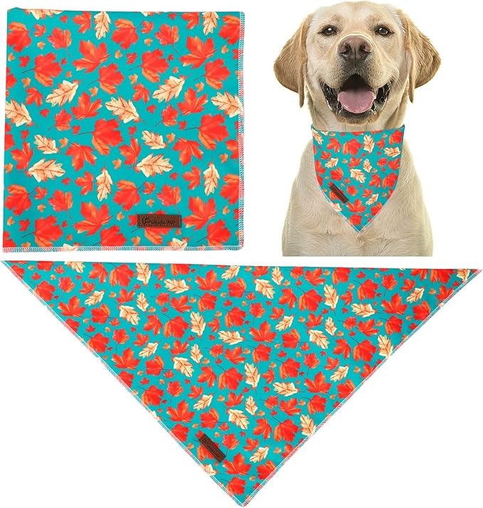 Fall Dog Bandana – Green Maple Leaf Triangle Scarf - Image 4