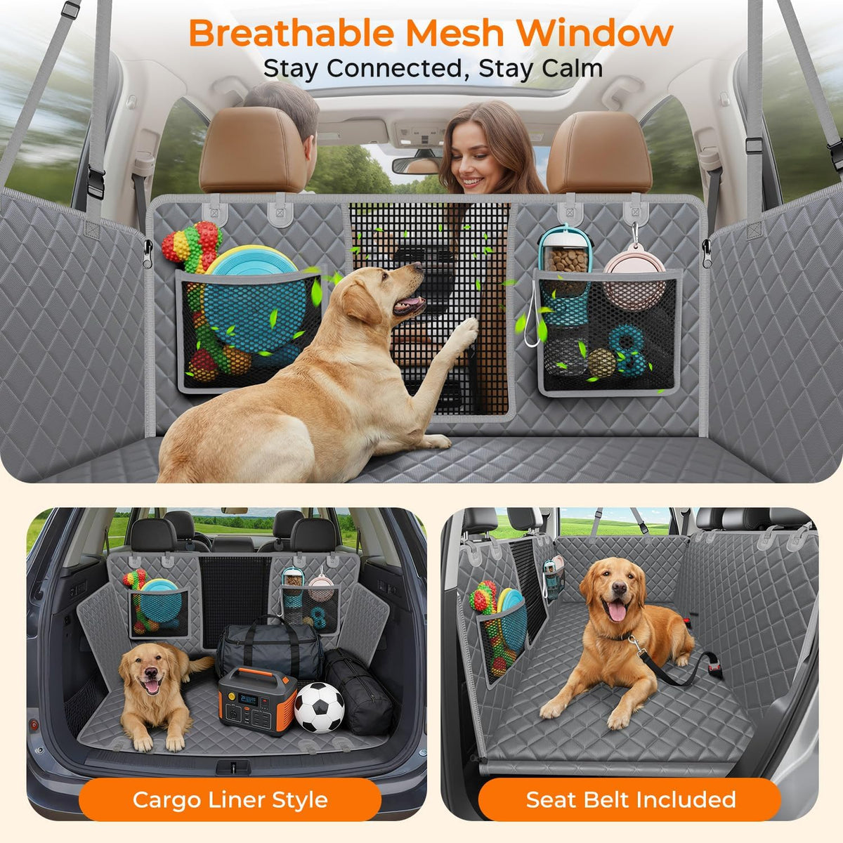 URPOWER Back Seat Extender for Dogs, Large Hard Bottom Dog Car Seat Cover