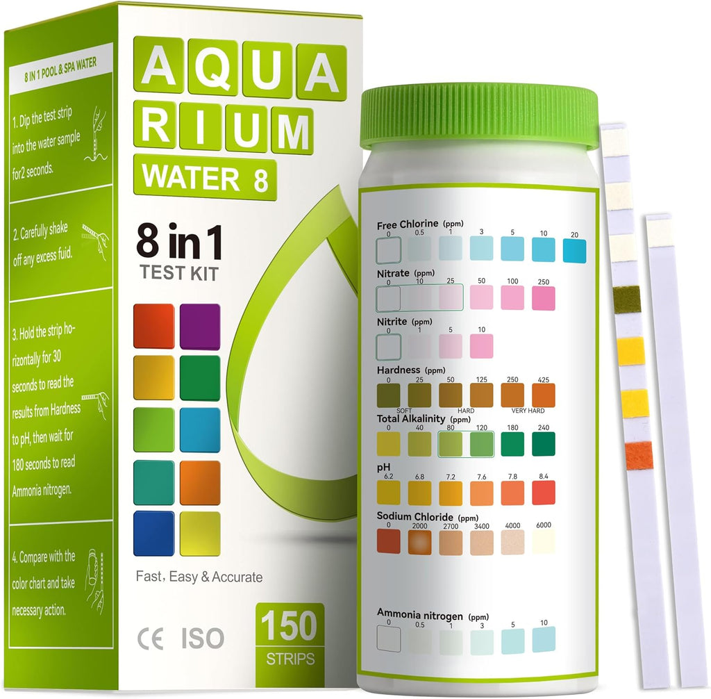 AAwipes Aquarium Ammonia Test Strips 8-in-1 |100 Strips | Quick & Accurate Water Testing for Freshwater & Saltwater Tanks -Test pH, Sodium Chloride, Alkalinity, Hardness, Chlorine etc. (K02-100)