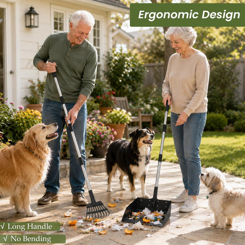 T2Y Dog Pooper Scooper for Multi-Dog Family, Long Handle Rake & Large Tray