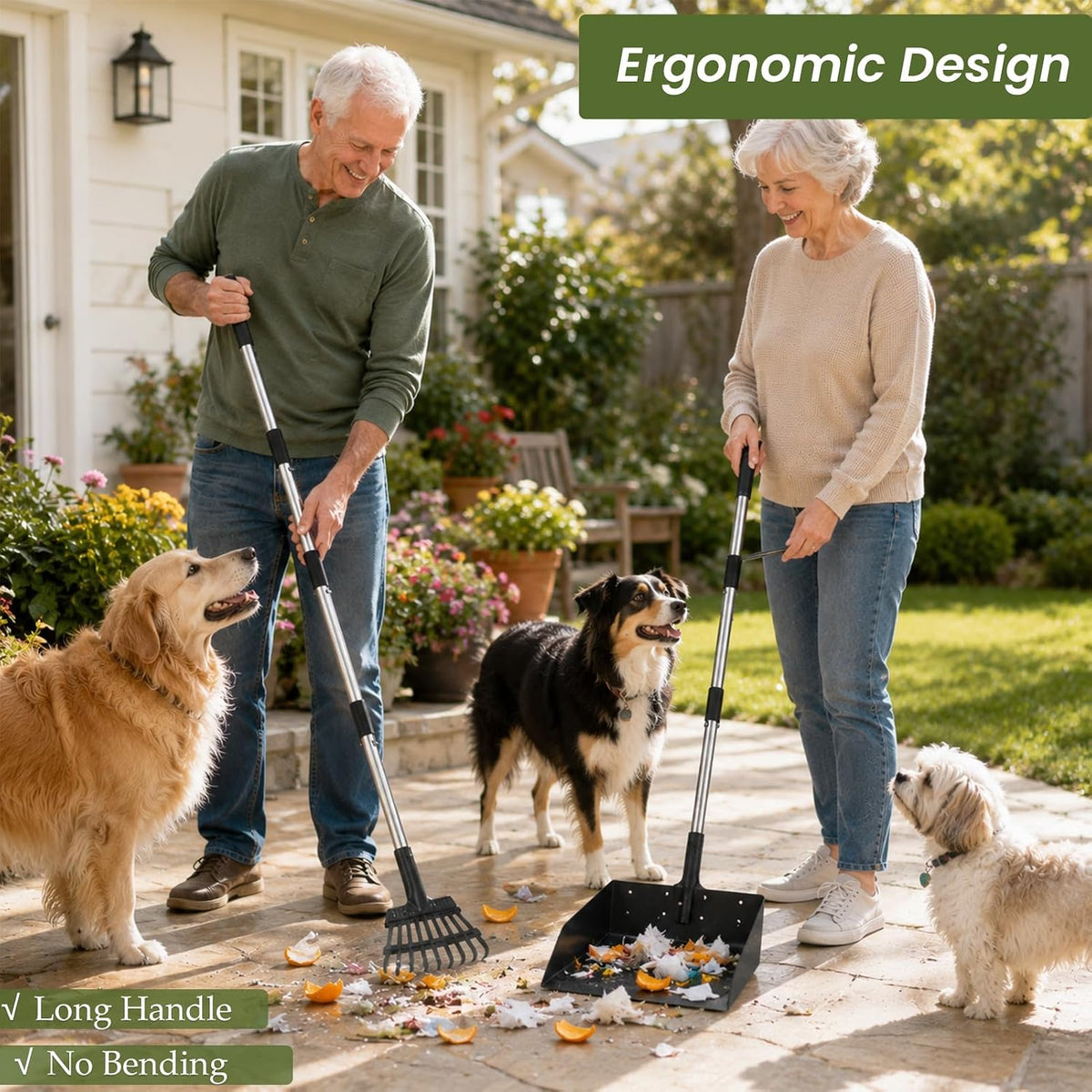 T2Y Dog Pooper Scooper for Multi-Dog Family, Long Handle Rake & Large Tray