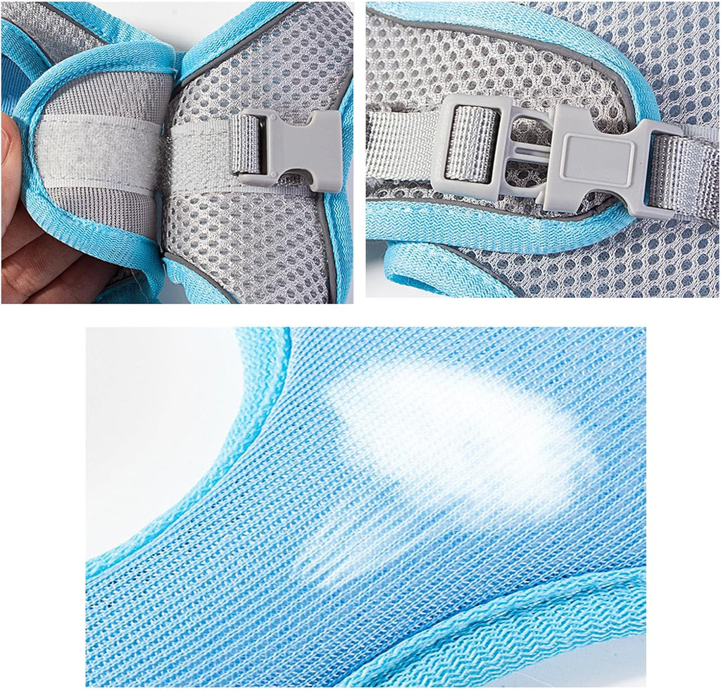 Rabbit Harness and Leash Set Escape Proof, Adjustable Soft Padded Vest, Breathable Mesh Bunny Harness with Reflective Strap, Safe for Small Animals(Blue,S)