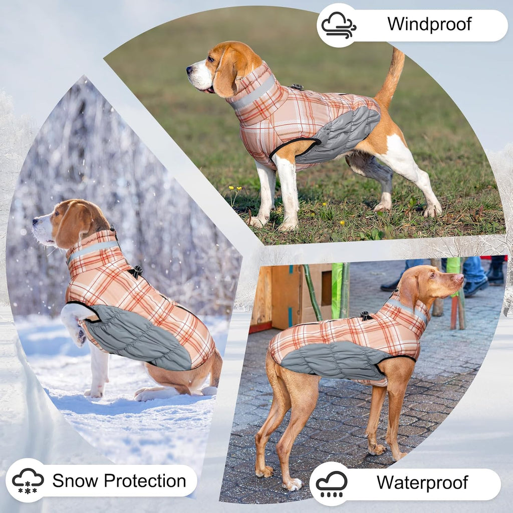 BEAUTYZOO Dog Winter Coat with Harness Built in, Waterproof Puffer Jacket